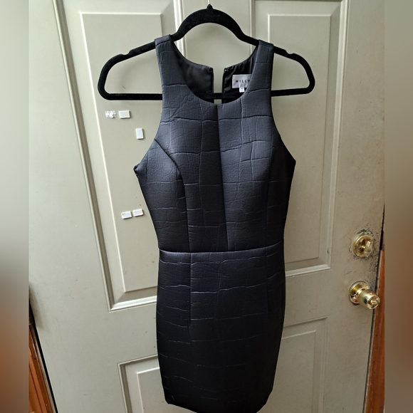 MILLY Croc Embossed Neoprene Racerback Dress in Black - Picture 2 of 14